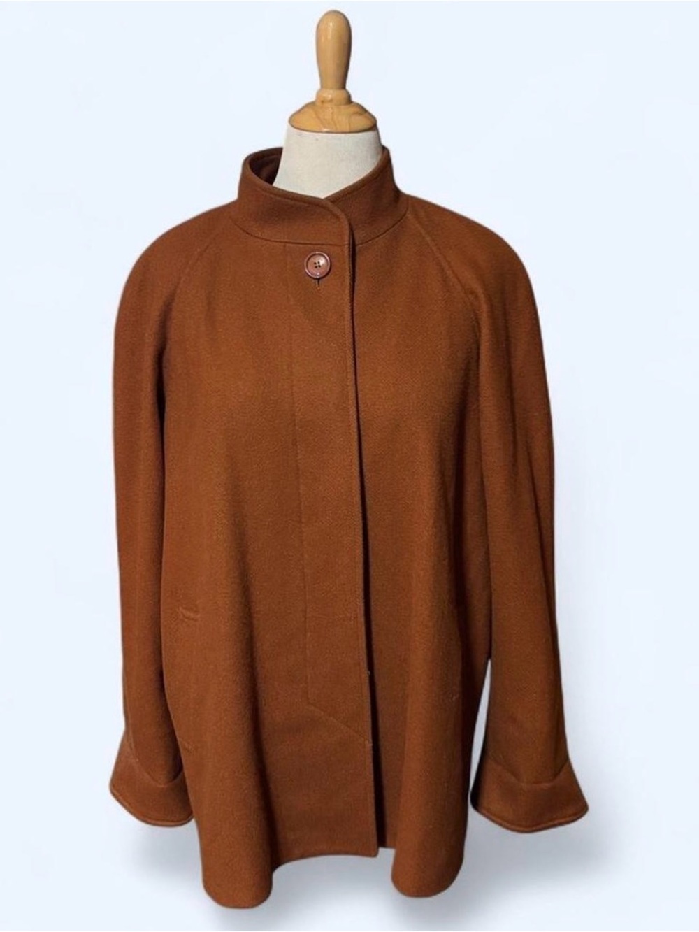 Vintage Bert Newman Petite 14 Wool Pea Coat Mid Length Camel Tan Pleated